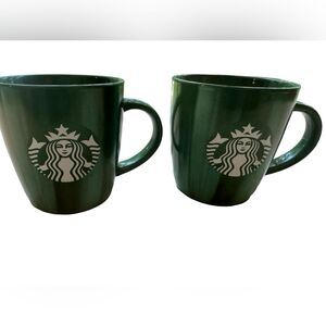 Starbucks brush stroke green stipe mugs (2)